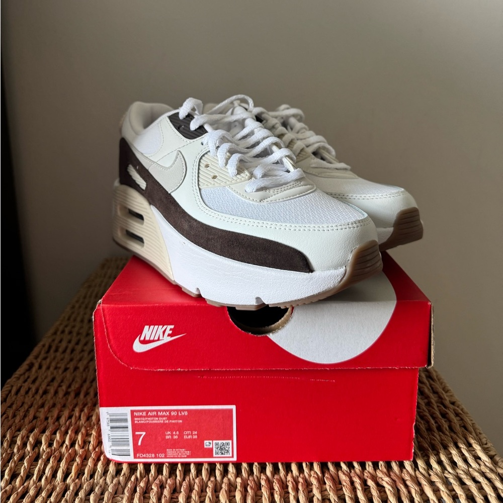 Nike White and Brown Sneakers with Air Max Comfort